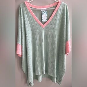 SPLA Mint & Pink V-Neck Top